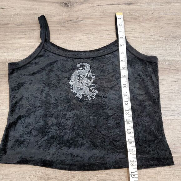 Y2K Black Whimsigoth Velvet Dragon Cami Tank Top Cropped M Dainty - Picture 6 of 6